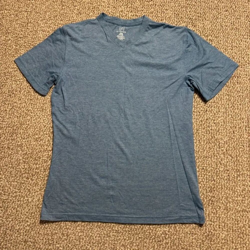 George V-Neck T-Shirt Mens Small 34-36 Blue Heather Basic Short Sleeve